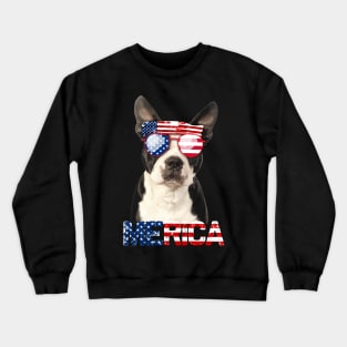 Merica Boston Terriers Dog American Flag 4Th Of July Crewneck Sweatshirt